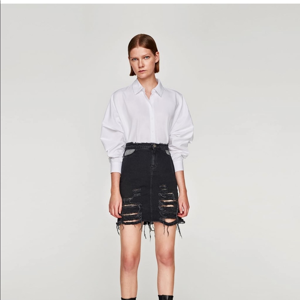 Zara Distressed Denim Pencil Skirt